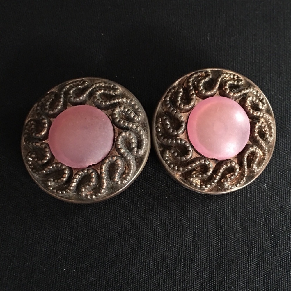 Vintage earrings pink-copper large round clip ons